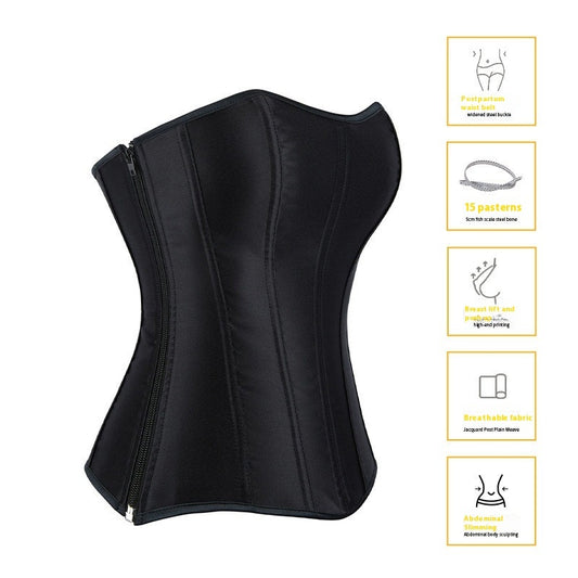 Black Zipper Satin Body Waist-controlled Top